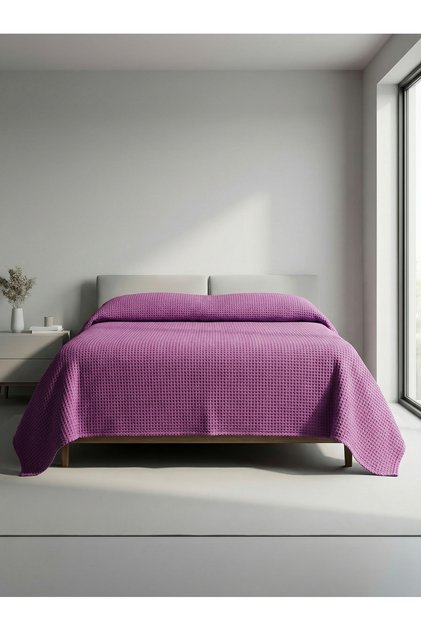 Premium 100% Cotton Double Summer Pique, Bedspread, Anti-Sweat Fabric (Purple Color) (240X200Cm)