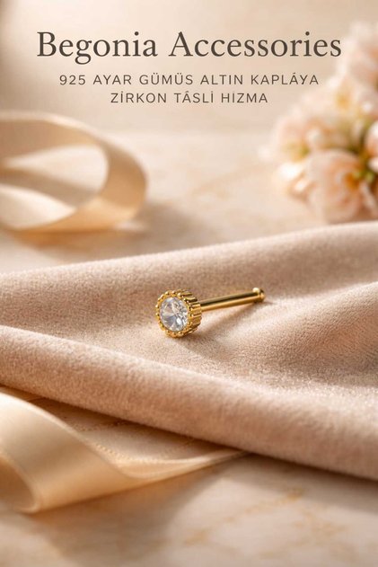 925 Ayar Gümüş Zirkon Taşlı Gold Tek Taş Tırnaklı Hızma Piercing