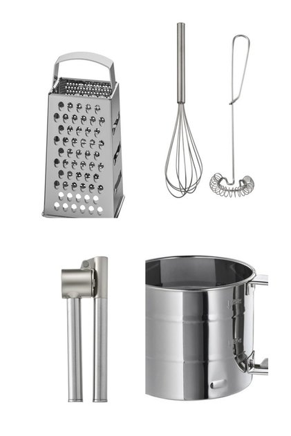 4 Lü Set, Idealısk Rende 2'li Çırpıcı Seti Koncıs Çelik Sarımsak Ezici Un Eleği