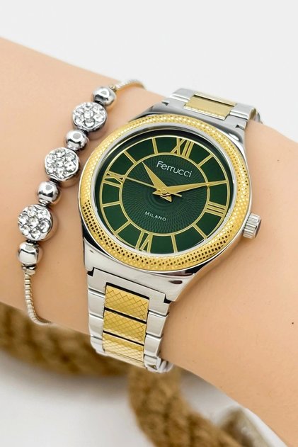Women's Wristwatch Silver-Gold Color Steel Band Steel Case Gold-Silver-Green Sdfer145