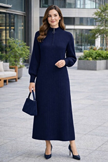 womens long sleeve knit dress Scoop neck Long Sleeve Knit Dress – Vivian Seven main image 1
