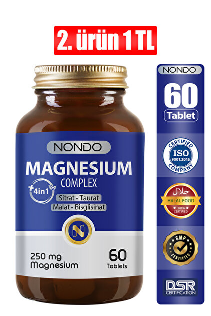 Nondo Magnezyum Kompleks 60 Tablet 250 mg 4 Form, Sitrat, Taurat