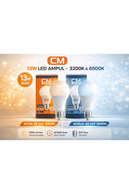 CM 13W E27 LED Ampul 6500K Beyaz Işık – Yüksek Parlaklık Enerji Tasarruflu Uzun Ömürlü Ev Ampulü