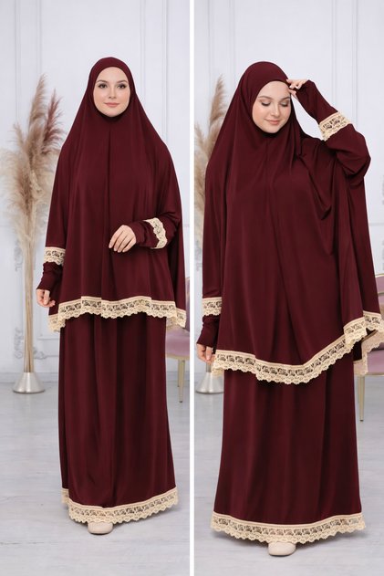 Women's Hijab Prayer Seasonal Double Piece Embroidered High Quality Non-Sweating