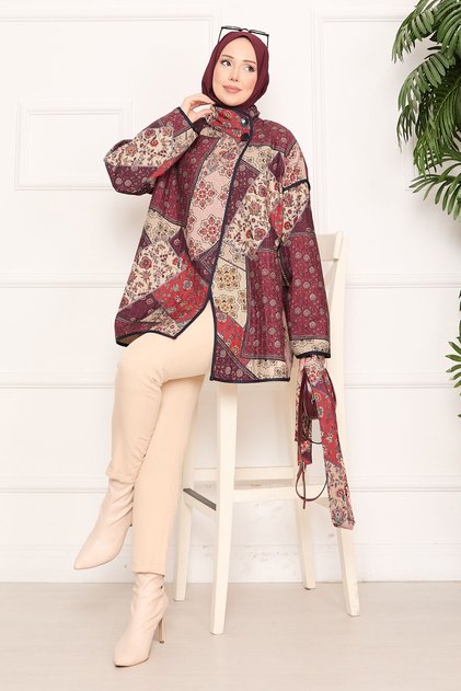 Piped Ethnic Pattern Quilted Jacket -13