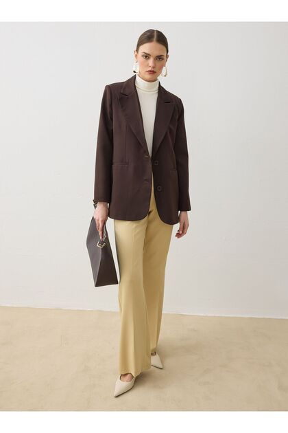Double Button Lined Blazer Jacket - Bitter Coffee -