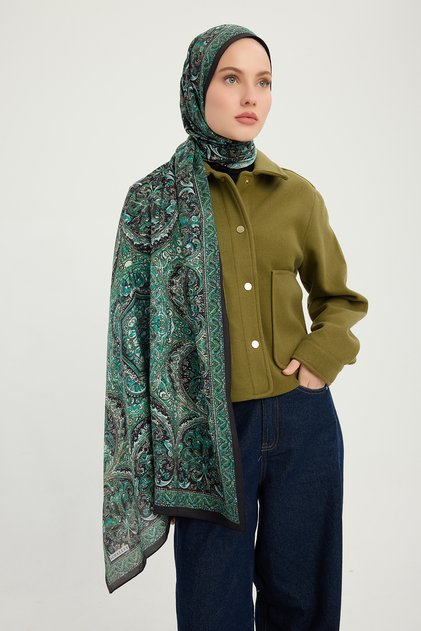 Eternal Palaces - Emerald - Vierra Patterned Viscose Shawl - 70X190 cm