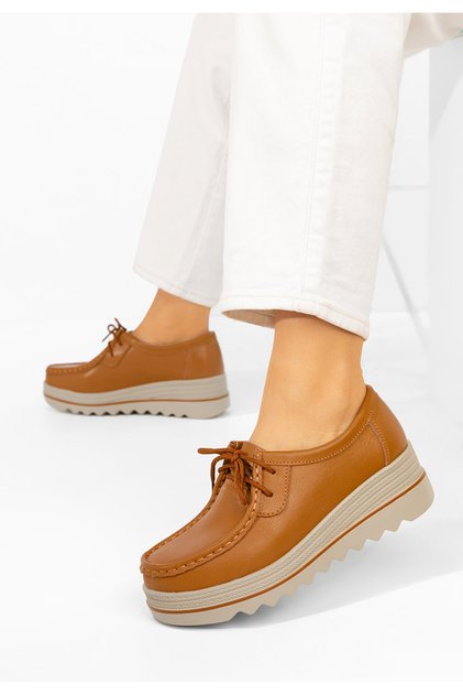 Mocasini cu platforma Evelinia camel