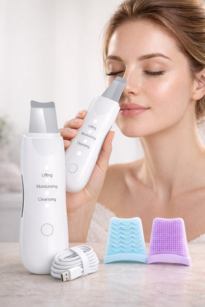 Ultrasonik Yüz Temizleme Cihazı Scrubber | Siyah Nokta Akne Peeling Lifting Nemlendirme Aleti