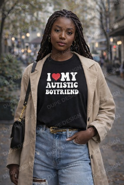 I Love My Boyfriend Printed Oversized Black Lover T-Shirt