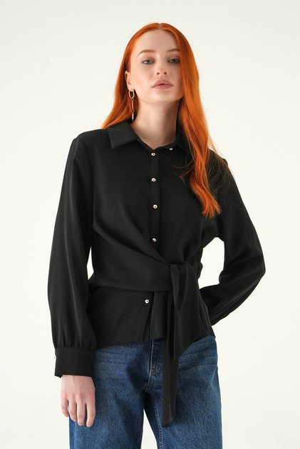Black Front Tie-Detail Shirt 252103