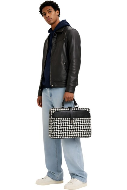 Unisex Black and White Houndstooth Briefcase Laptop Bag for 15 & 15.6 Inches
