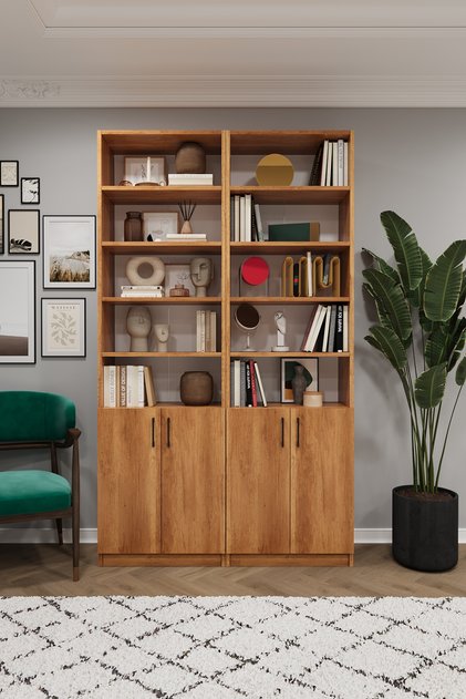 Lüks Kapaklı Ayarlanabilir Raf Ev Ofis Kitaplık %100 MDF Dekoratif Kütüphane K43