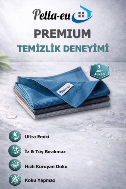Pella 3-Pack Microfiber General Cleaning Cloth, Glass, Car, Kitchen (40*60)