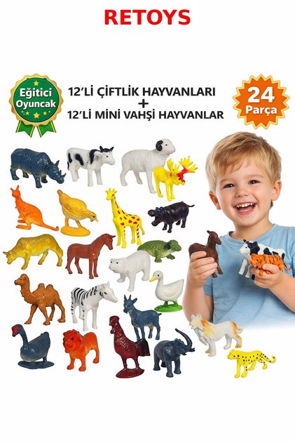 24 Parça Eğitici Çİftlik Ve Vahşi Hayvanlar Serisi Figür Karakter Oyuncak