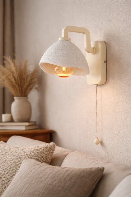 Concrete Look Wall Sconce | Pull Chain Switch | Bedroom & Living Room | Bulb Included - Electric