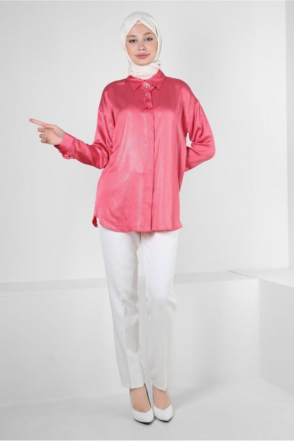 FLOWER DETAILED SHIRT COLLAR BLUZ 43799