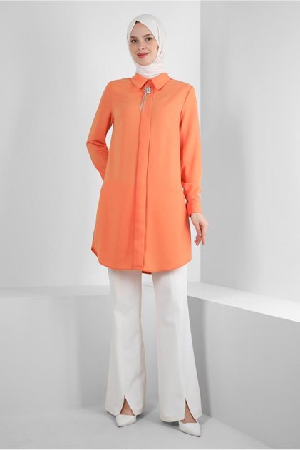 Stone-Detail Shirt Collar Tunic 43816