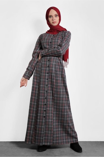 Plaid Buttoned Dress 40370