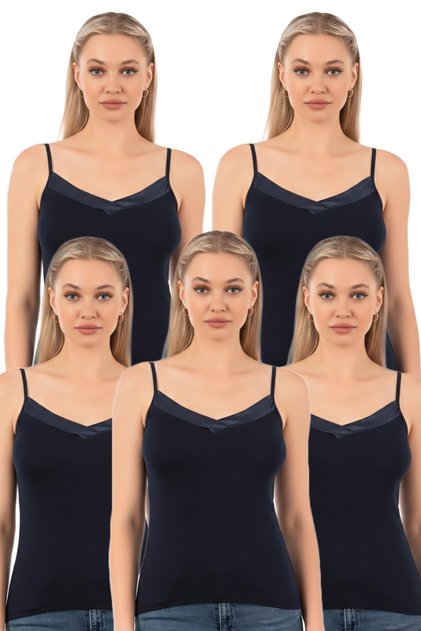 Özkan 2040 5 Pack Women's Viscose Satin Collar Flexible Comfortable Soft Thin Strap Tank Top