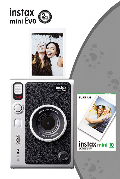 Fujifilm Instax Mini Evo Siyah Fotoğraf Makinesi Ve 10'lu Film