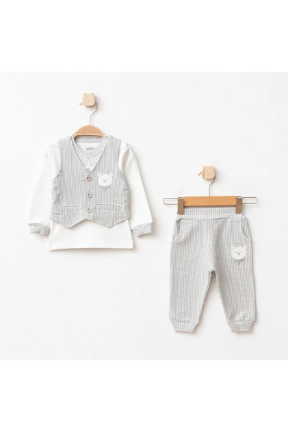 Baby Boy Bear Embroidered Sweatshirt Vest Pants 3-Piece Bottom Top Baby Set 3 Months - 36 Months