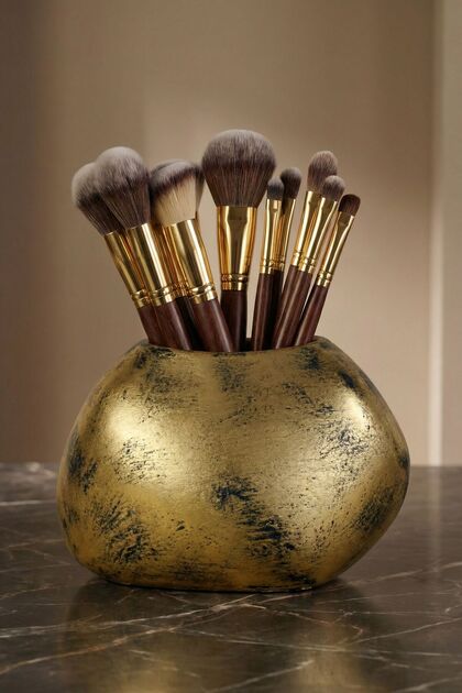 Makeup Organizer, Makeup Brush Holder, Makeup Brush Holder, Gold Antique Finish, Model 22