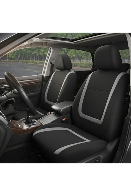 Huse Auto Universale Carguard, 5 Locuri, Material Textil Premium, Airbag OK, Gri-Negru, 9 Piese