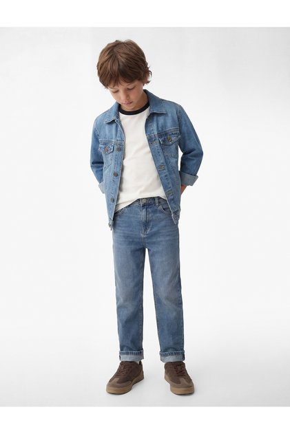 Düğmeli Uzun Kollu Pamuklu Denim Ceket