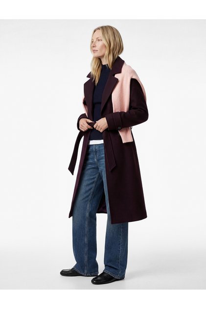 Long Sleeve Belted Buttoned Double-Breasted Cashmere Trench Coat