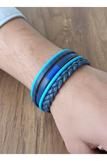 5-Piece Blue Genuine Leather Bracelet
