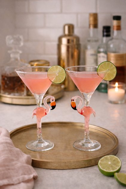 Flamingo Cam Tasarım Martini Kokteyl Kadeh 2'li Set