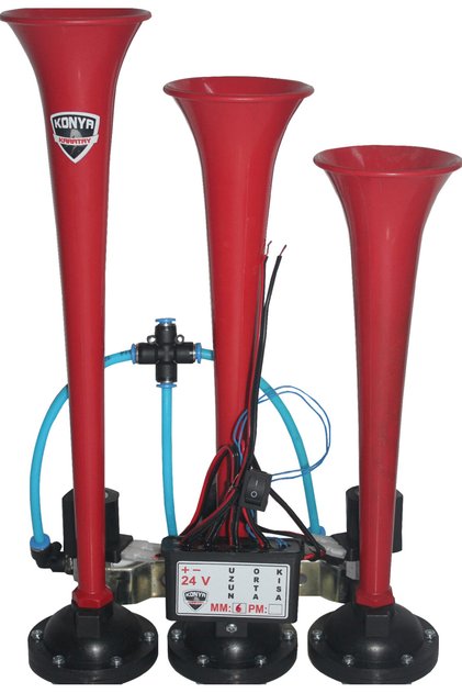 12V BŞ-22+Mm-5 Konya Karatay Havalı Üçlü Melodili Tek Tek Saydırmalı Ve Baby Shark Melodili Korna12V