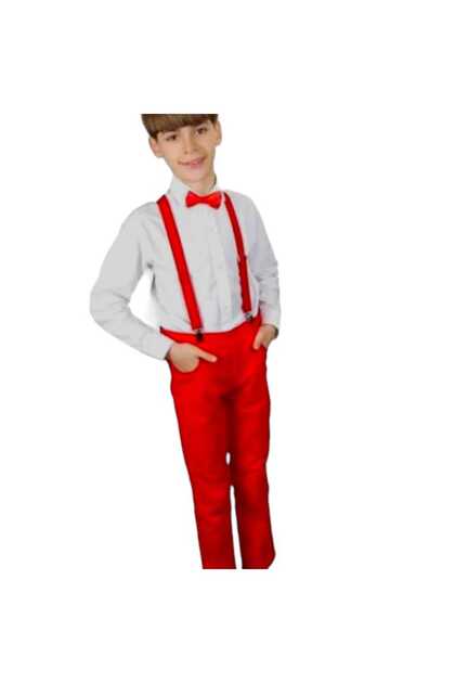 Boy's Shirt-Pants- Bow Tie-Strap Four Pieces Suit-23 April-29 October School Performance