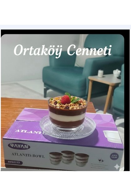 Atlantis 12 Parça Cam Kase ve Tabak (Çerezlik Sunum Seti) 145 CC kase 12 cm tabak çizgi model
