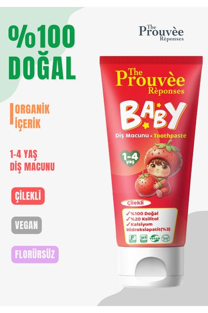 %100 Doğal Organik Bebek ve Çocuk Çilekli Diş Macunu 50 ml (Florürsüz)