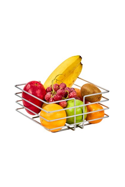 Matte Silver Oval Cornered Square Fruit Vegetable Basket Kitchen Organizer Multi-Purpose Stainless Metal