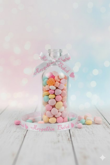 1 cm White and Pink Welcome Baby Satin Ribbon 10 Meters
