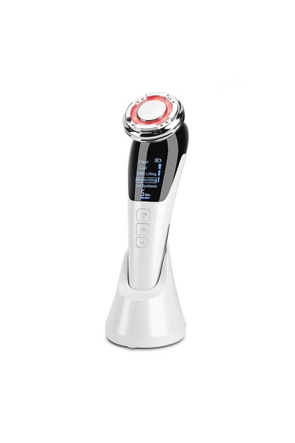 Aparat de înfrumusețare facială 5-în-1 cu lumină LED, EMS și RF, masaj pentru lifting facial
