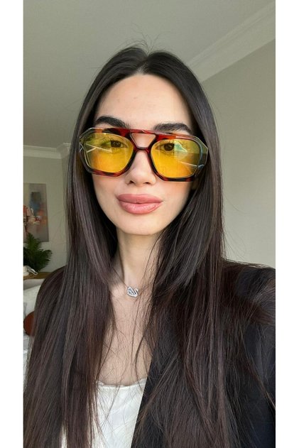 Vehla Leopard Pattern Yellow Color Trend Glasses Sunglasses Colored Glass New Season Big Glasses