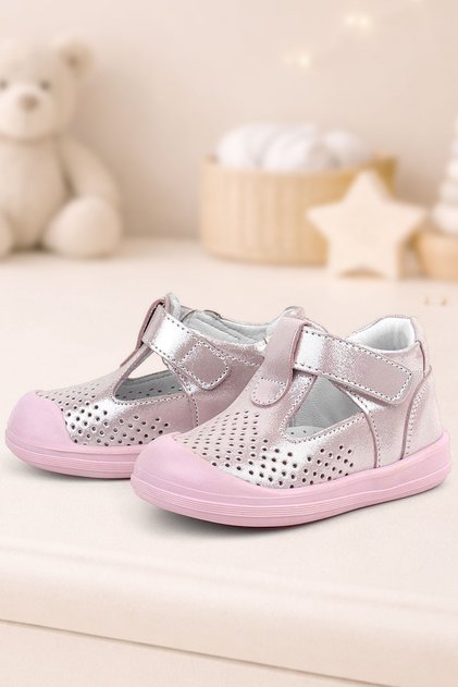 Shaun Genuine Leather Pink Glittered Velcro Anatomical Baby Sandals Shoes