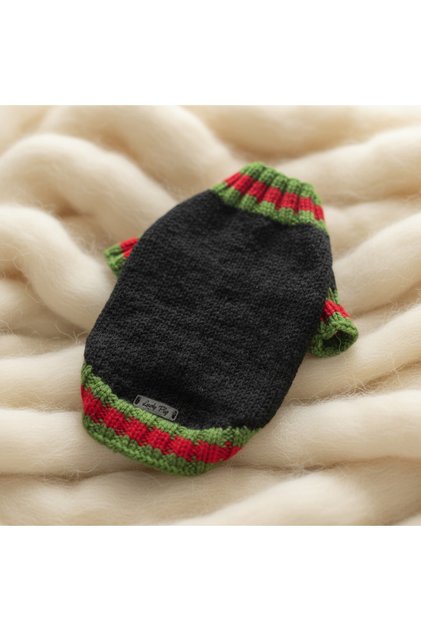Black Sweater with Green and Red Stripes for Cat and Dog