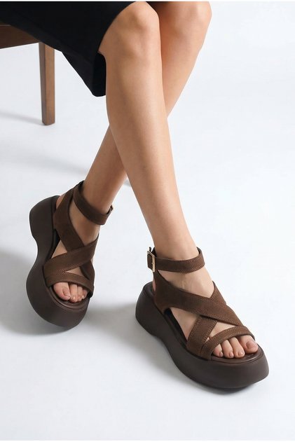 Maia Gioia Women's Sandals 0012810 Brown Leather Textured