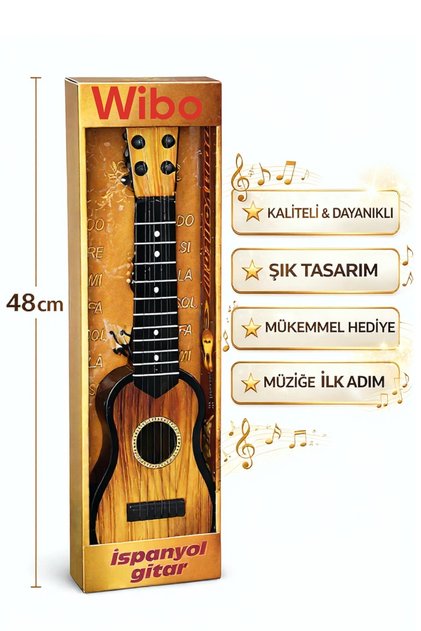 Oyuncak Gitar Çocuklar İçin Ahşap Görünümlü 6 Telli Akort Edilebilir 47 Cm Askı ipi + Pena Set