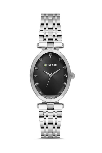 Women's Wristwatch Quartz Movement Silver Steel Band, Silver Dial with Stone Detail Oval Case Dm-00105L-A2