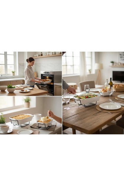 9-piece white ceramic oven tray set with candle holder and lid