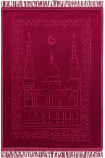 Embossed Prayer Mat Anti-Slip Velvet Top Prayer Rug 80 x 120 cm (Maroon)