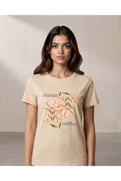 Women Beige Printed T-Shirt