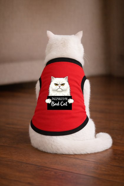 Red Wanted Iran Printed Cat Tshirt Size L Cat Clothing (100% Cotton Combed)