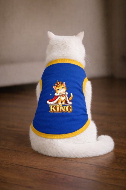 Mavi King Cat Printed Cat Tshirt Size m Cat Clothing (100% Cotton Combed)